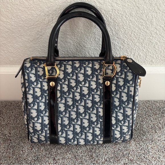 Christian Dior Trotter Canvas Boston Bag Navy Authentic vintage - Picture 1 of 16